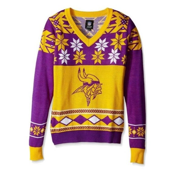 Team Apparel Sweaters - NFL Minnesota Vikings Womens Size Medium Christmas Party Ugly V Neck Sweater